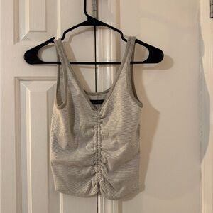 Abercrombie & Fitch Light Gray Striped Ruched Tank Top